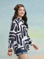 Janasya Navy Blue Shirt Rayon Blend Top | Grocsy