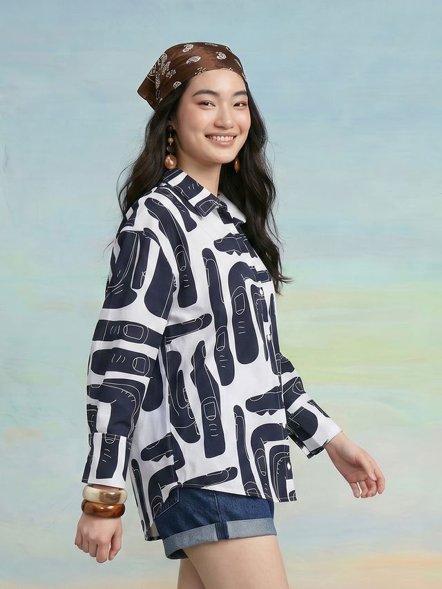 Janasya Navy Blue Shirt Rayon Blend Top | Grocsy