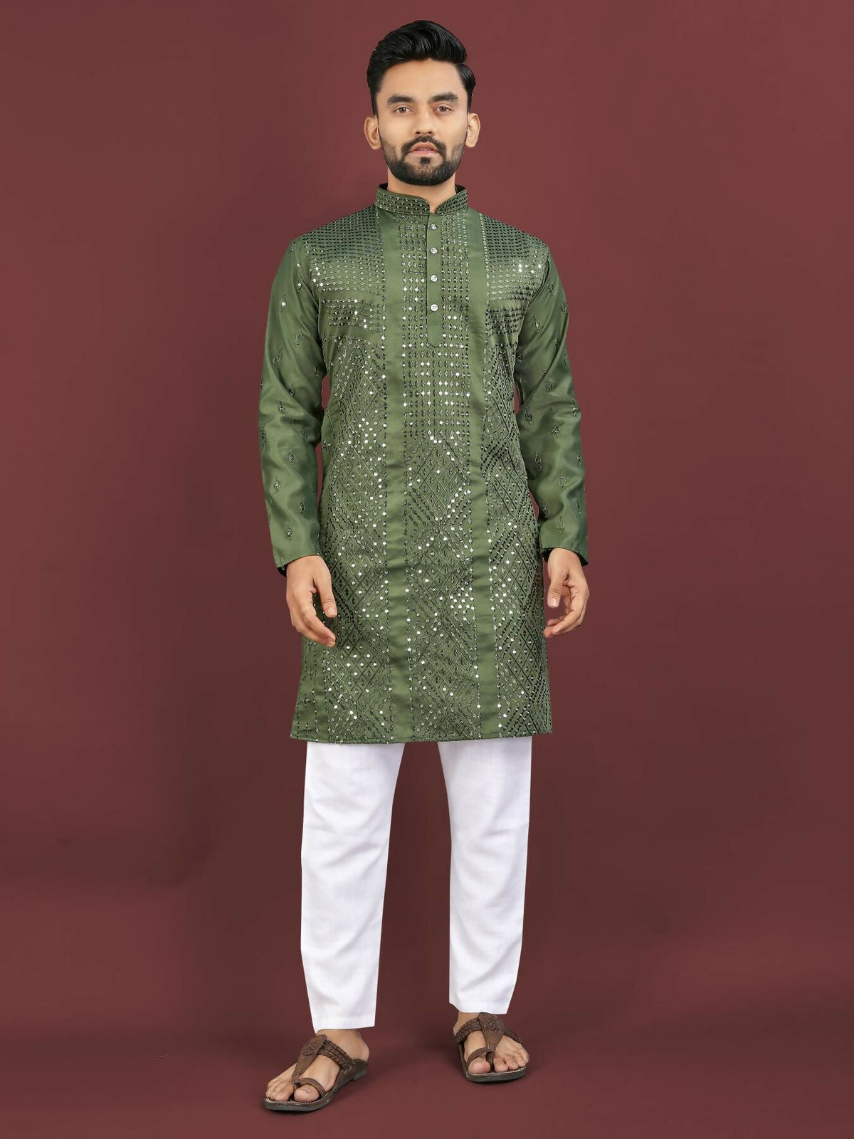 Anaita Dark Green Embroidered Silk Straight Kurta | Grocsy