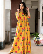 Partywear Designer Gold Yellow Pure Maslin Gown - Anbazaar | Grocsy