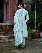 Vaasva Women's Tissue Silk Emboidered Suit Set With Solid Pant & Solid Embroidered Dupatta | Grocsy