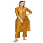 Lagi Women's Mustard Poly silk Straight Embroidred Kurta & Pant (RO115C) | Grocsy