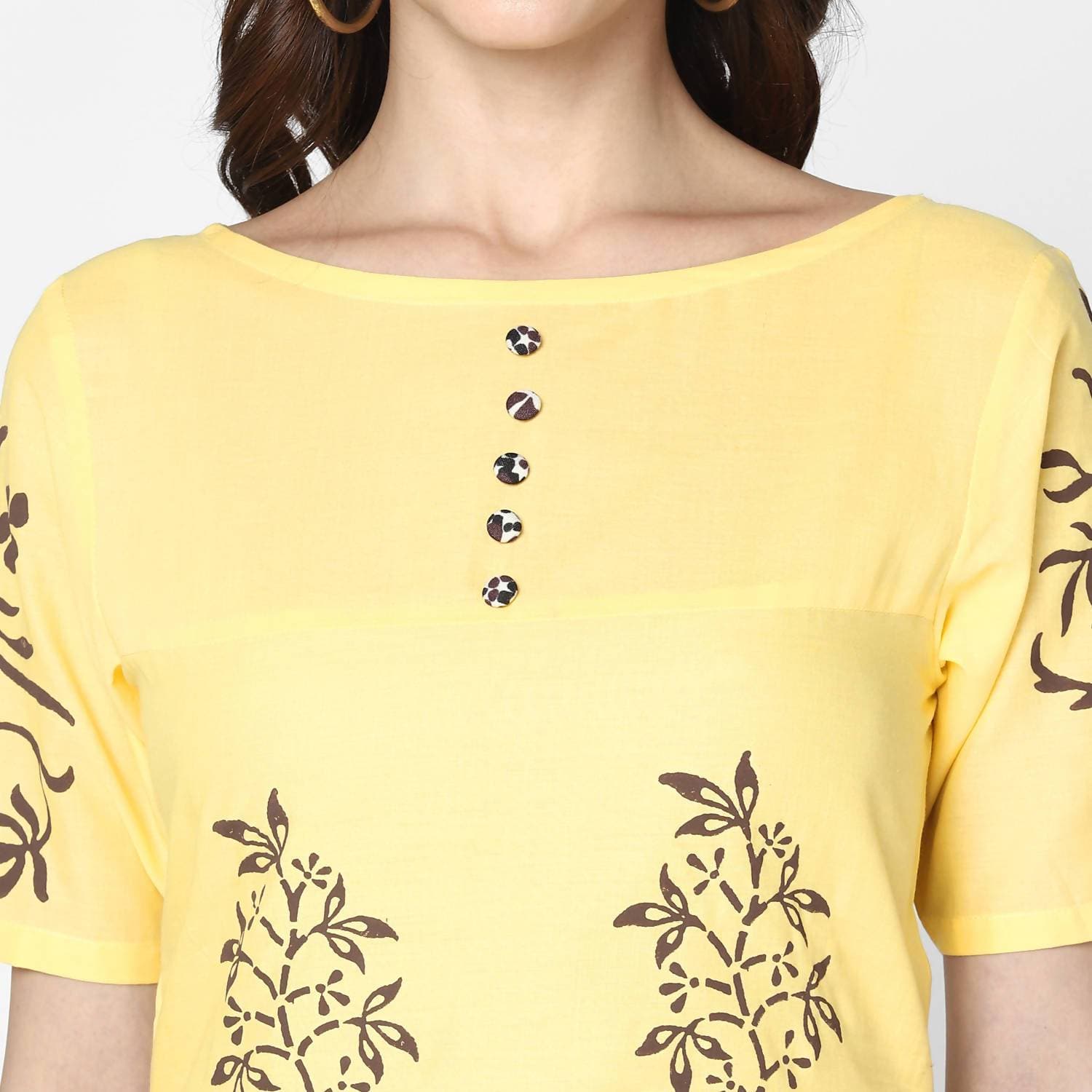 Cheera Hand Block Print Pale Yellow Straight Kurta (MAAI-056K) | Grocsy