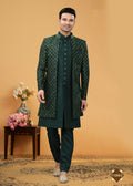 Joban Fashion Men's Green Art Silk Plain Kurta Pyjama set | Grocsy
