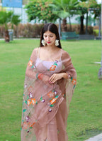 Vamsee Urmila Brown Organza Saree | Grocsy