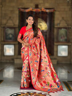 PR Fashion Red Oft Kanjivaram Paithani Silk With Zari Weaving Meenakari Design Saree | Grocsy
