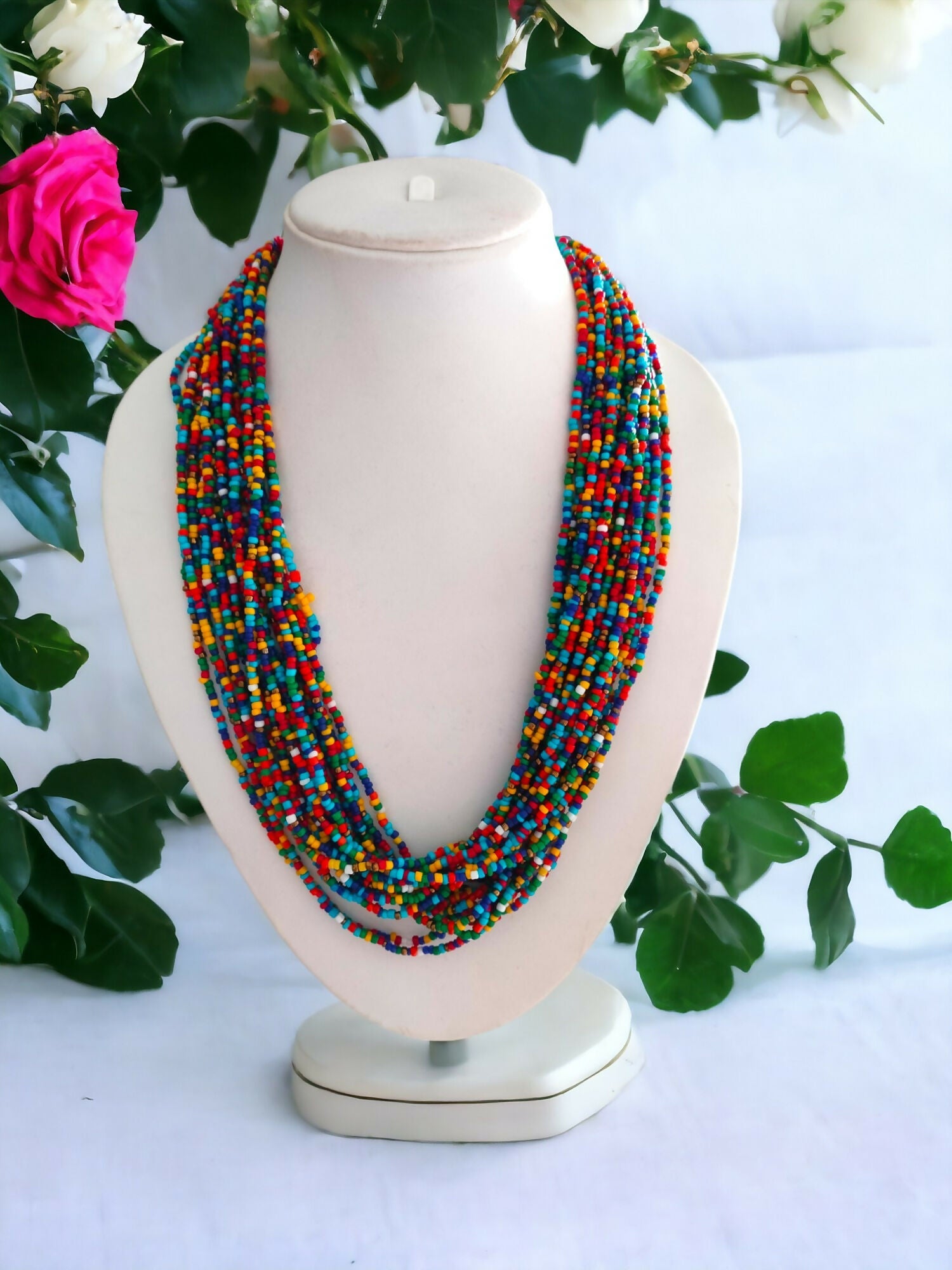 Inhanns Handmade Beaded Multilayer Necklace, 20 Layers - Multi Colour | Grocsy