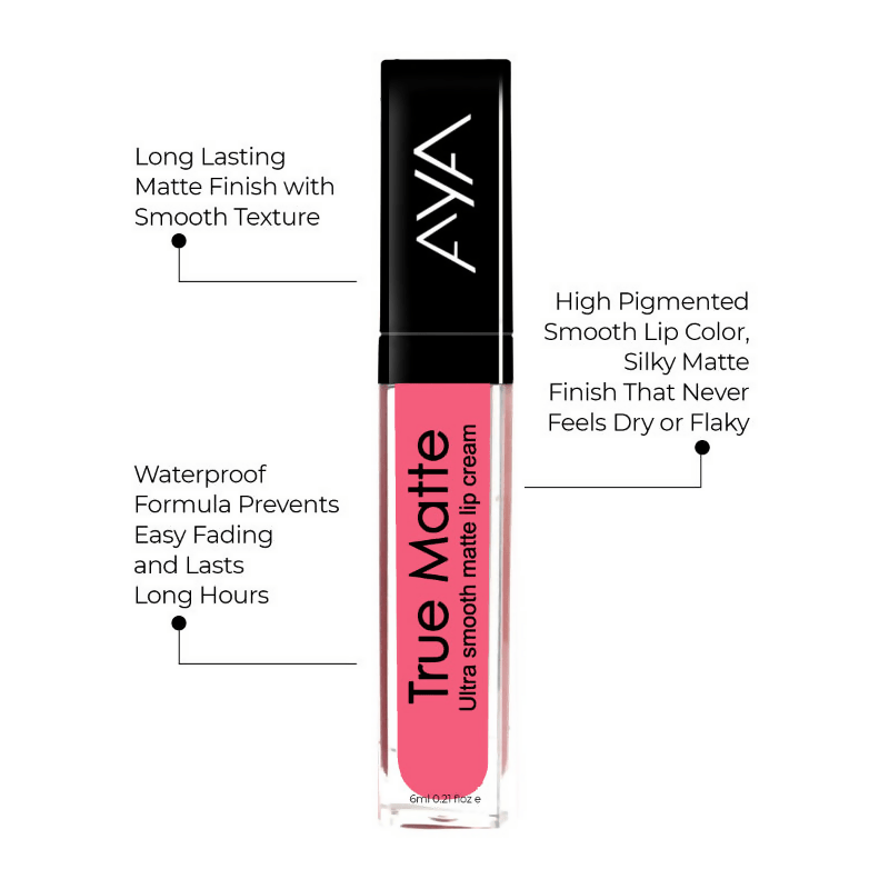 AYA True Matte Liquid Lipstick, Ultra Smooth Matte Lip Cream - 05 Pink | Grocsy