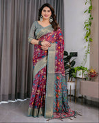 PR Fashion Purple Pure Handloom Linen Saree | Grocsy