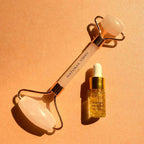 Natural Vibes Rose Quartz Roller & Massager with Free Gold Beauty Elixir Oil | Grocsy