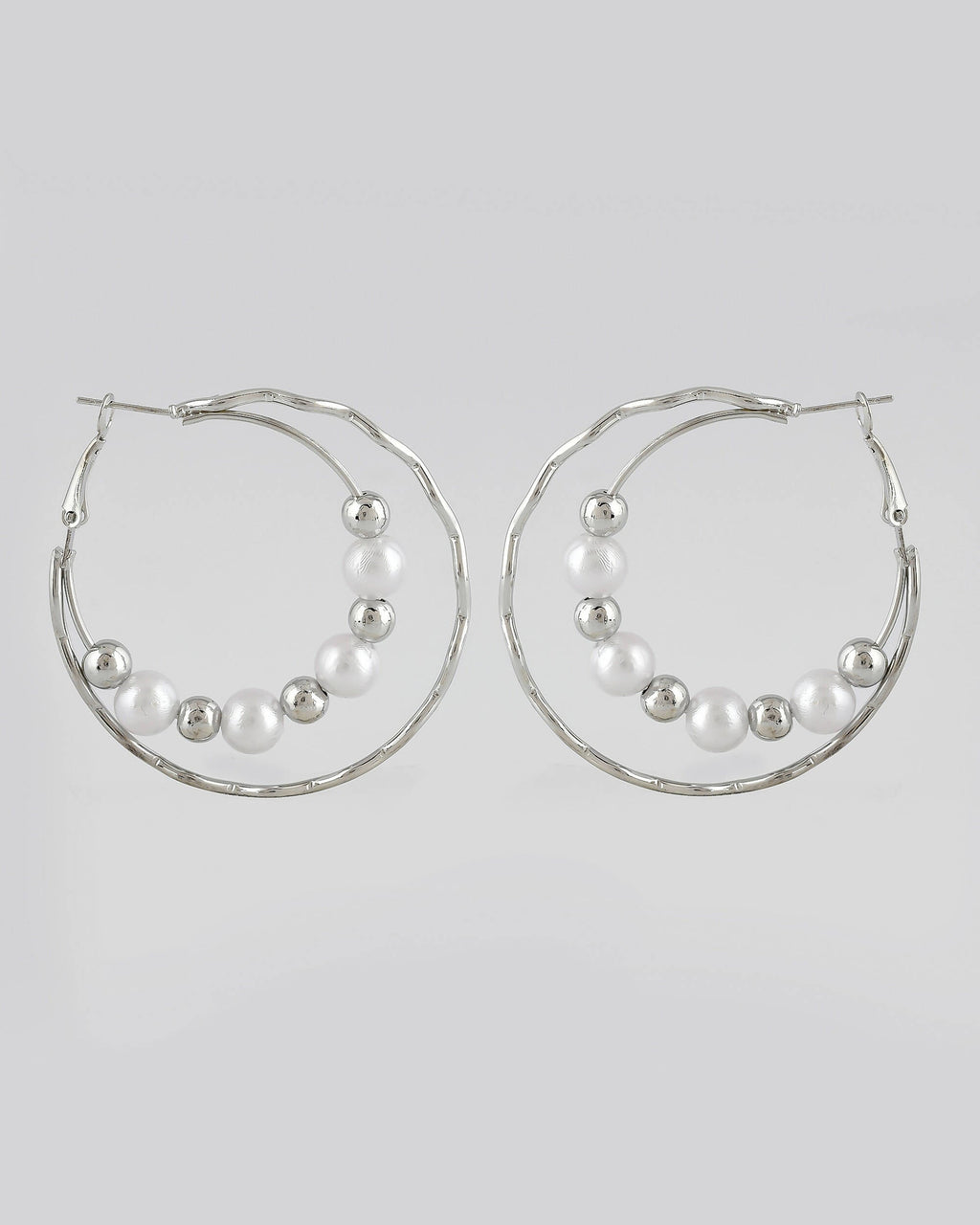 VOJ Women Sliver-Plated Pearl Stainless Steel Hoop Earrings | Grocsy