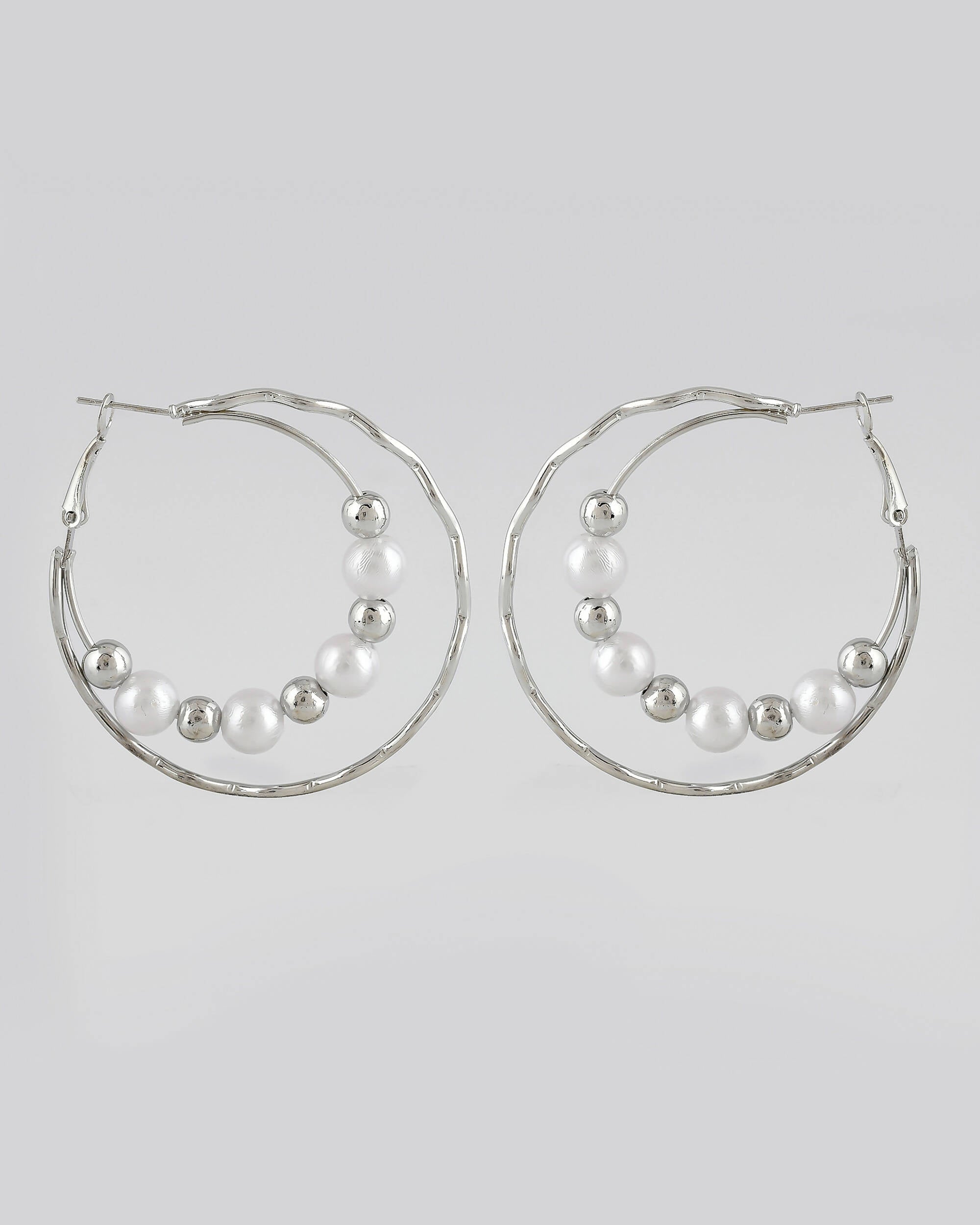 VOJ Women Sliver-Plated Pearl Stainless Steel Hoop Earrings | Grocsy