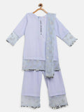 Ahalyaa Blue Crepe Silver Glitter Print Kids Kurta Palazzo Set With Dupatta For Girls | Grocsy