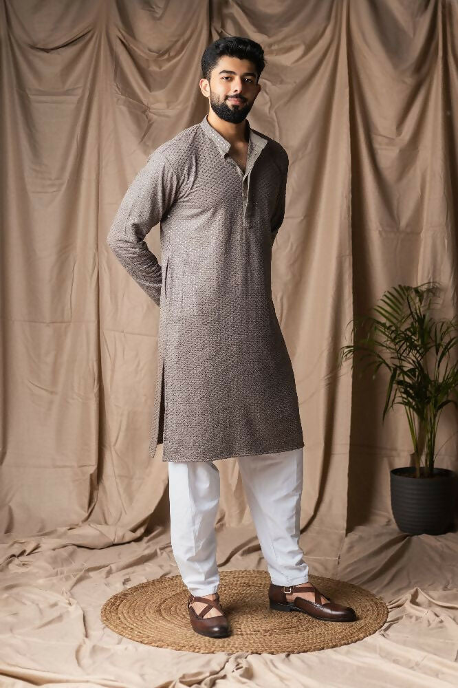 Grey Rayon Thread Embroidery Work Kurta Set - Mahotsav | Grocsy
