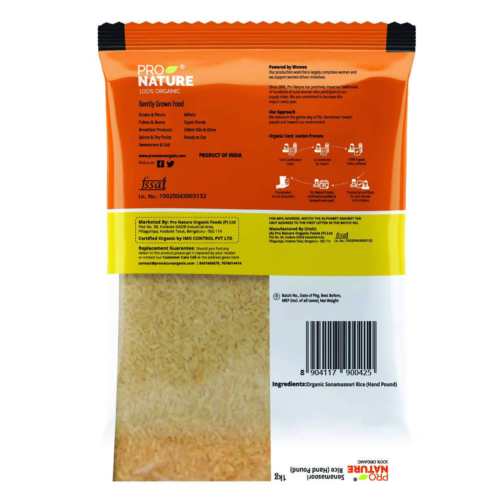 Pro Nature Organic Sonamasoori Rice (Hand Pound) | Grocsy