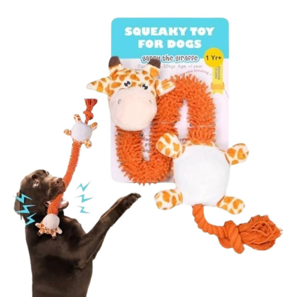 BarkButler Garry The Giraffe Soft Squeaky Plush Dog Toy - Orange | Grocsy