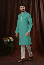Joban Fashion Green Art Silk Kurta Pyjama | Grocsy