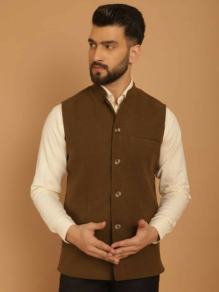 Even Apparels Pure Wool Nehru Jacket - Green | Grocsy