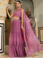 Janasya Lavender Georgette Foil Print Lehenga Choli | Grocsy