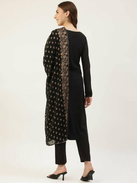 FIORRA Women's Black Poly Crepe Straight Kurta Pant With Dupatta | Grocsy