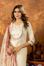 Straight Cut Off-White Salwar Kameez for Eid Party by Infinity Export | Grocsy