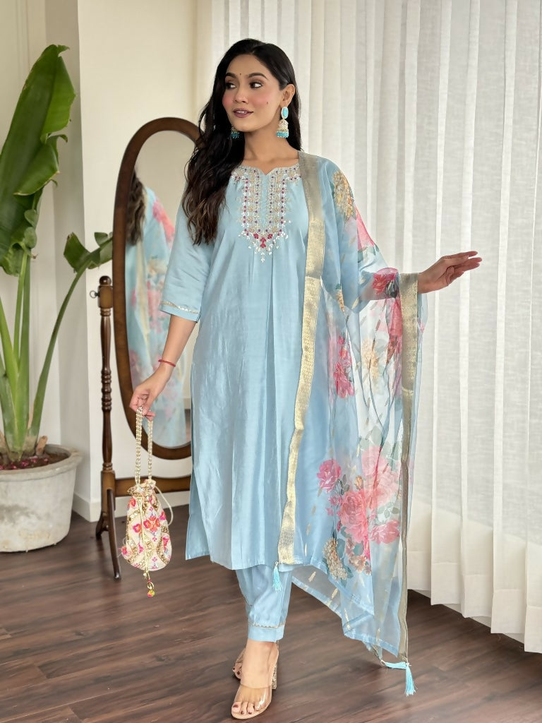Lavender Viscose chanderi Stitched Suit With Dupatta - Tanisha | Grocsy