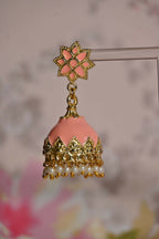 Orange Partywear Ethnic Enamel Small Jhumki Earrings By House of Ree - Swadesiicart
