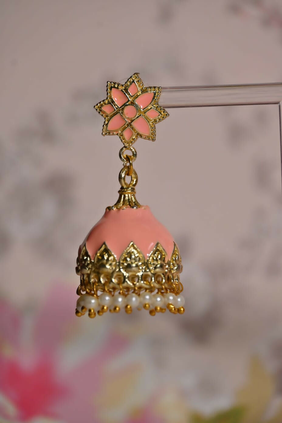 Orange Partywear Ethnic Enamel Small Jhumki Earrings By House of Ree - Swadesiicart