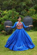 Yash Enterprise Blue Rayon Cotton Embroidery Semi Stitched Navratri Top Chaniya Choli | Grocsy