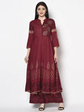 Aniyah Rayon Maroon Color Block Print Anarkali kurta (AN-182K) | Grocsy