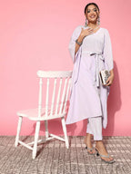 Ahalyaa Women Floral Poly Crepe Belted Detail Kurta Set | Grocsy