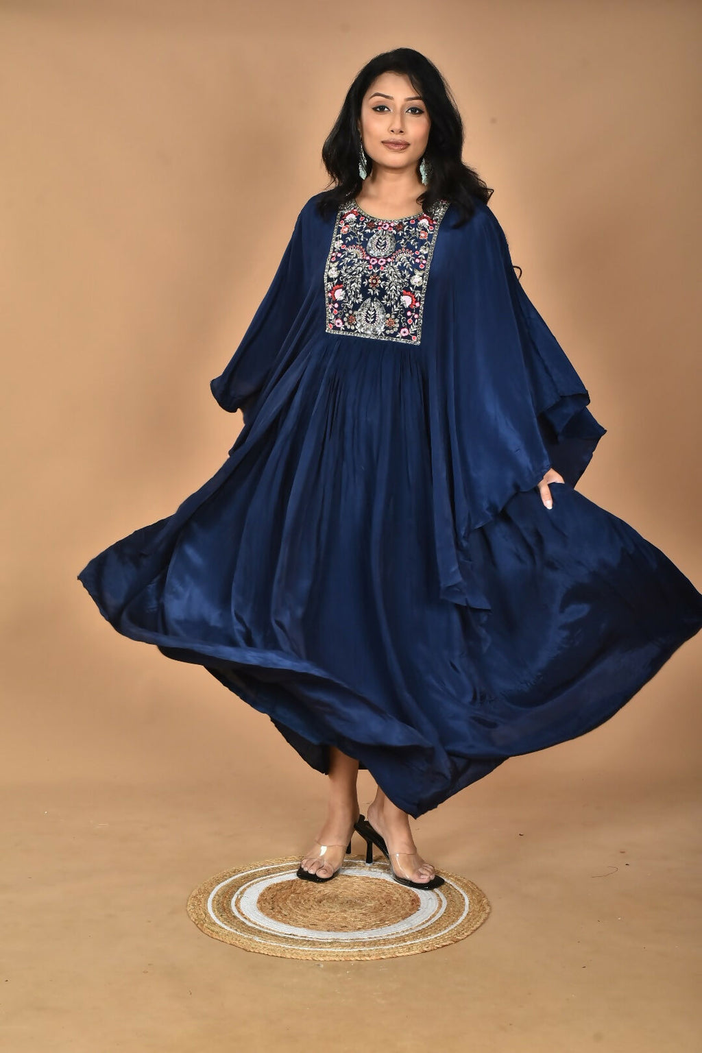Morchari Kaftan Zari Embroidery Work Gown-Blue | Grocsy