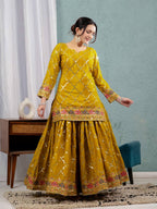 Teeya Creation Yellow Color Chinnon Silk Embroidery Work Fully Stitched Salwar Suit | Grocsy