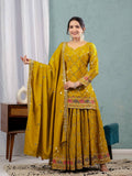 Teeya Creation Yellow Color Chinnon Silk Embroidery Work Fully Stitched Salwar Suit | Grocsy