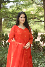 Teeya Creation Orange Color Georgette Heavy Embroidery And Sequence Work Anarkali With Pants And Dupatta | Grocsy