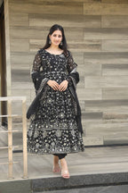 Teeya Creation Black Color Georgette Heavy Embroidery And Sequence Work Anarkali With Pants And Dupatta | Grocsy