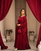 Teeya Creation Maroon Color Roman Cotton Embroidery And Sequence Work Anarkali With Pants And Dupatta | Grocsy