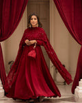 Teeya Creation Maroon Color Roman Cotton Embroidery And Sequence Work Anarkali With Pants And Dupatta | Grocsy