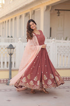 Teeya Creation Brown Color Faux Georgette Fabric Designer Embroidery Work Fully Stitched Gown | Grocsy
