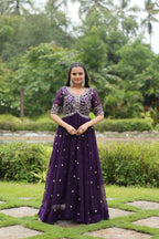 Teeya Creation Purple Color Faux Georgette Embroidery Work Fully Stitched Kurti | Grocsy