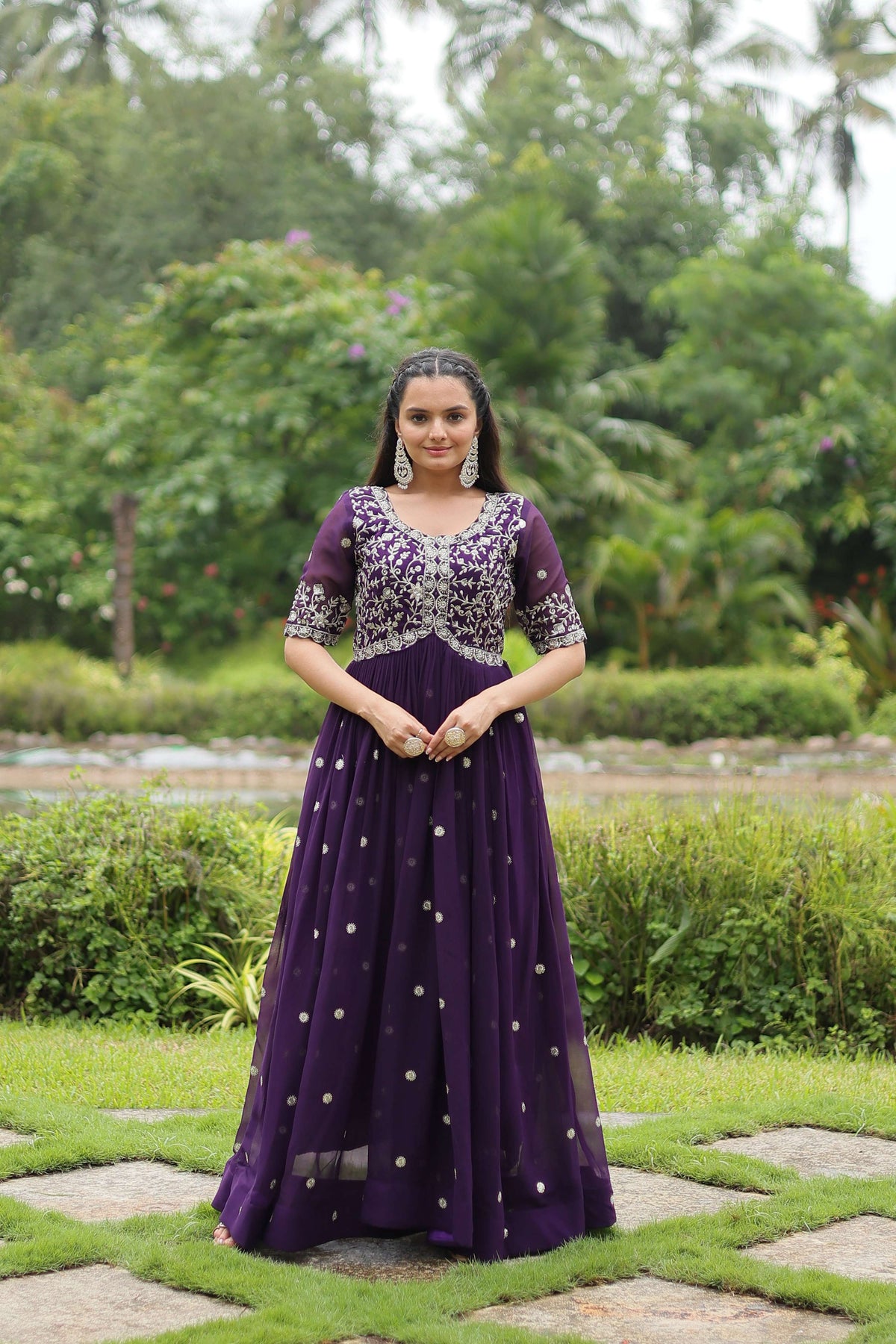 Teeya Creation Purple Color Faux Georgette Embroidery Work Fully Stitched Kurti | Grocsy