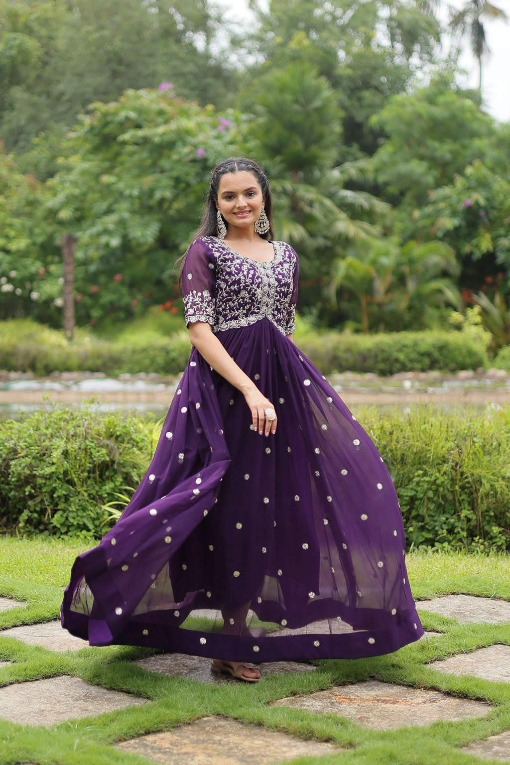 Teeya Creation Purple Color Faux Georgette Embroidery Work Fully Stitched Kurti | Grocsy