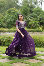 Teeya Creation Purple Color Faux Georgette Embroidery Work Fully Stitched Kurti | Grocsy