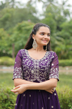 Teeya Creation Purple Color Faux Georgette Embroidery Work Fully Stitched Kurti | Grocsy