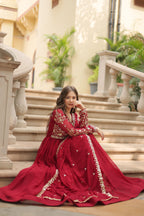 Teeya Creation Maroon Color Faux Georgette Heavy Embroidery Work Dupatta Fully Stitched Gown | Grocsy