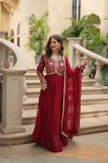 Teeya Creation Maroon Color Faux Georgette Heavy Embroidery Work Dupatta Fully Stitched Gown | Grocsy