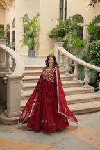 Teeya Creation Maroon Color Faux Georgette Heavy Embroidery Work Dupatta Fully Stitched Gown | Grocsy