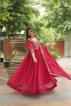 Teeya Creation Rani Pink Color Faux Georgette Heavy Embroidery Work Dupatta Fully Stitched Gown | Grocsy