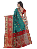 Vamika Banarasi Cotton Silk Rama Green Weaving Saree | Grocsy