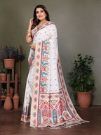 Joban Fashion White Thread Woven Pashmina Sarees | Grocsy